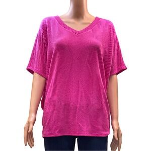 ANDREE BY UNIT Vibrant Pink V-Neck Waffle Knit Tunic Medium